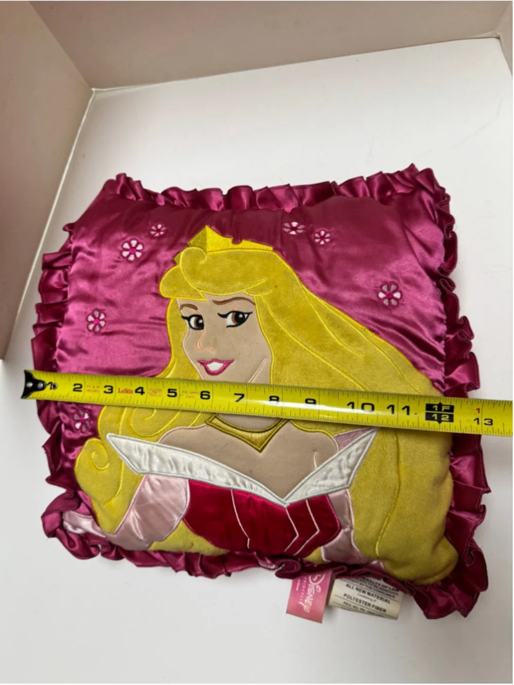 Vintage Disney Princess Aurora Accent Pillow Pink & Yellow 12” x 12”